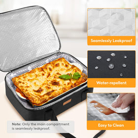 LUNCIA casserole carrier exterior pocket for utensils and napkins.