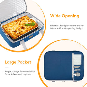 Large exterior pocket keeps utensils and napkins within reach.