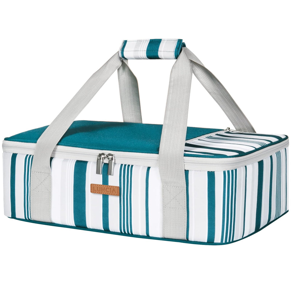 LUNCIA casserole carrier front view: durable tote for potlucks
