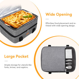 LUNCIA exterior pocket illustrates space for utensils, napkins, and condiments