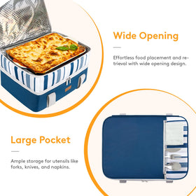 Large exterior pocket keeps utensils and napkins within reach.
