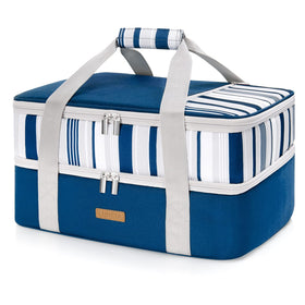 LUNCIA insulated casserole carrier in blue with dual compartments for easy meal transport.