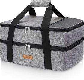 LUNCIA insulated double decker casserole carrier front view keeps dishes warm on the go