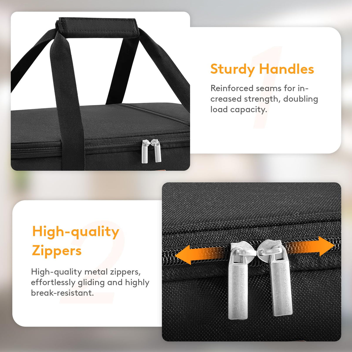 LUNCIA padded handles with Velcro for comfortable carrying.