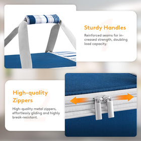 LUNCIA Lasagna Lugger Tote handles in use during transport.
