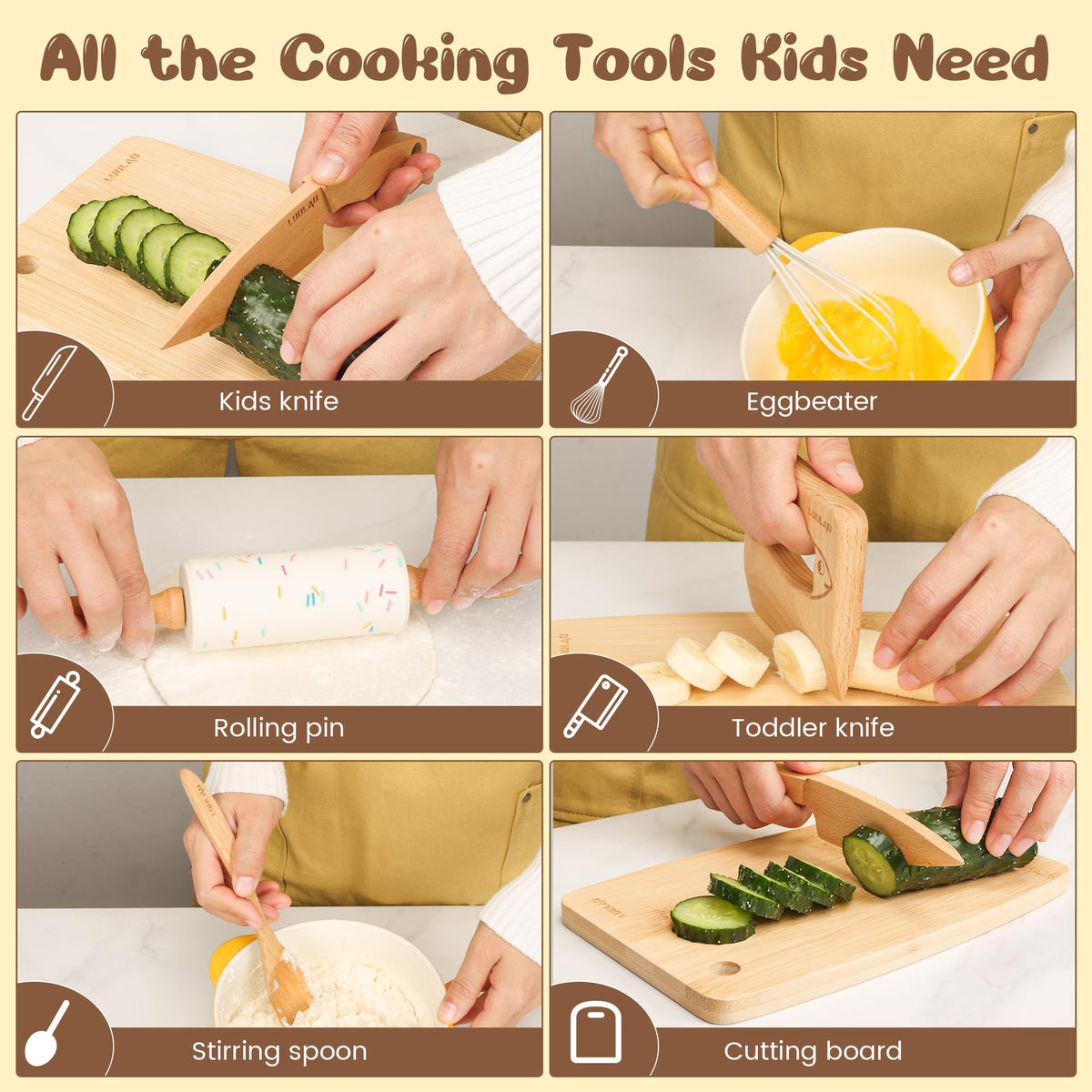 Luolao kids baking set in natural wood for creative pretend cooking sessions