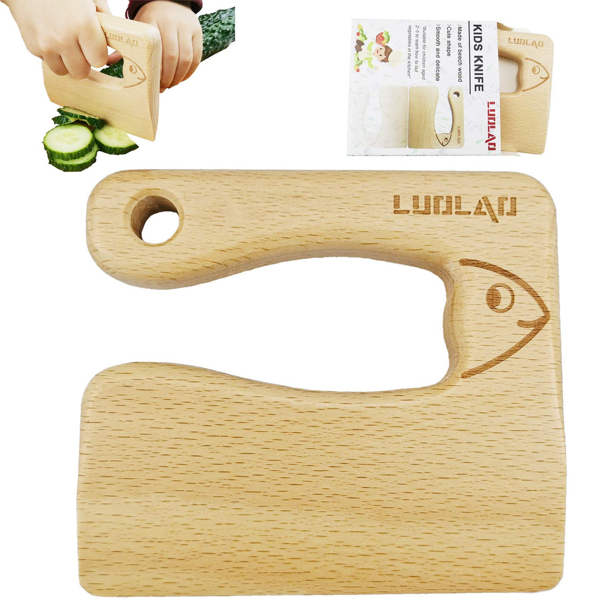 LUOLAO fish-shape wooden kids knife for safe veggie cutting