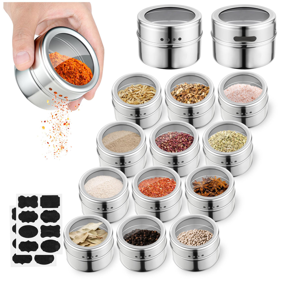 Luqagol magnetic spice jar with clear lid for precise pouring and quick identification.