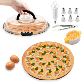 Luraxquty deviled egg tray with lid, 24-slot organizer, ideal for travel.