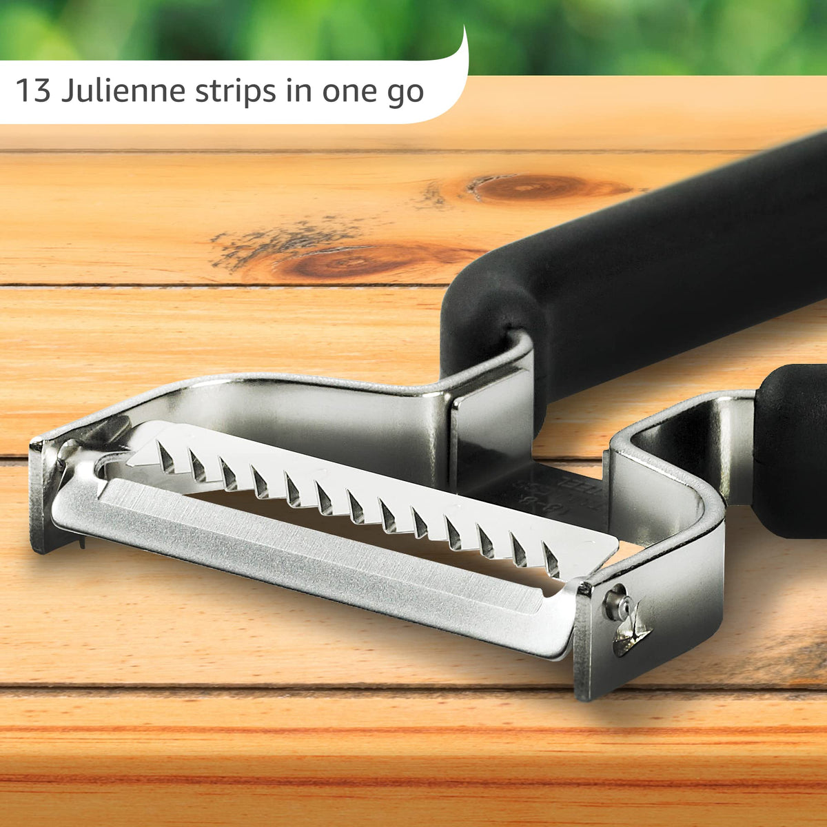 LURCH julienne Y-peeler prepping apples for decorative strips