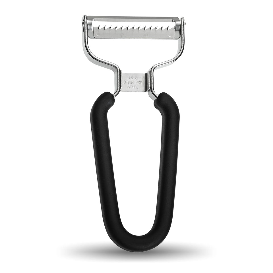 LURCH julienne Y-peeler front view with non-slip handle for precise strips