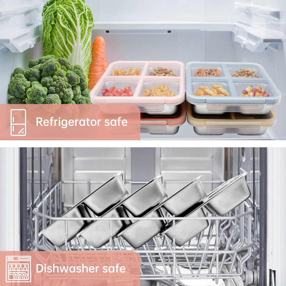 Luriseminger dishwasher-safe lunch boxes with scratch-resistant steel finish