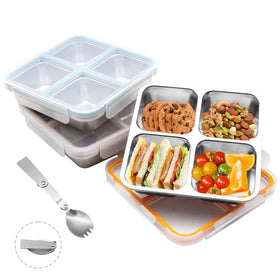 Luriseminger 3-pack stainless steel lunch box front view showing organized meals on the go