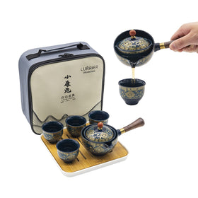 LURRIER porcelain gongfu tea set with 360° rotation for effortless brewing.