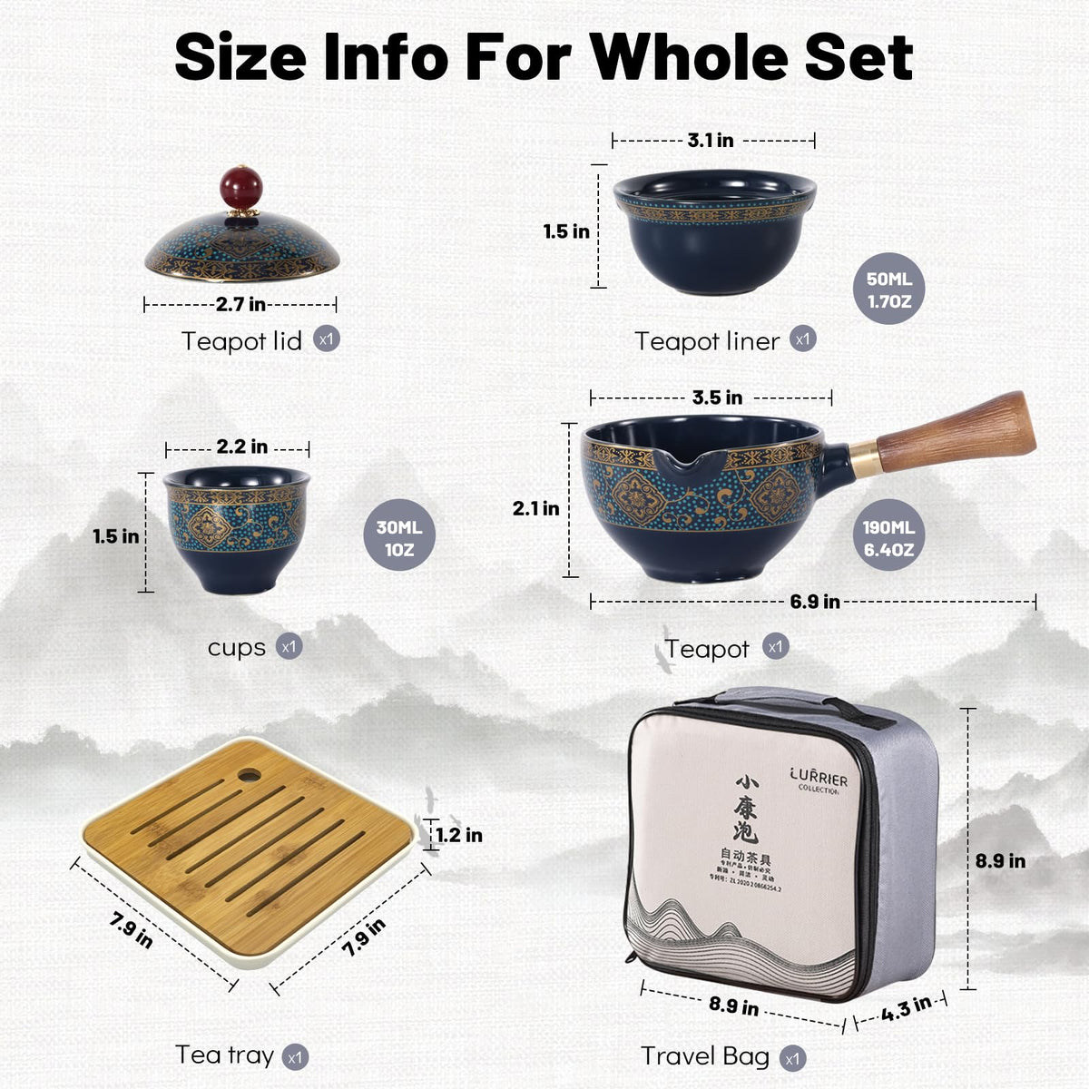 LURRIER tea set with spinning teapot handle for safe, comfortable pouring.