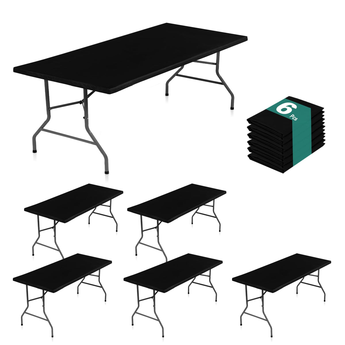LUSHVIDA fitted rectangle tablecloth on a 6ft folding table for a neat, ready-to-use setup.