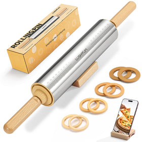 LUSHYUM adjustable rolling pin with stand for hands free recipe viewing while rolling