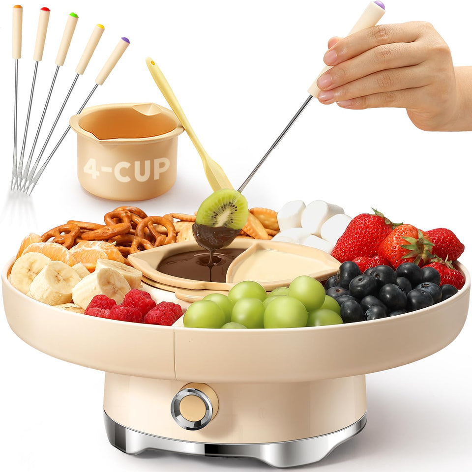 LUSHYUM chocolate fondue pot set with 4-cup capacity for larger gatherings.