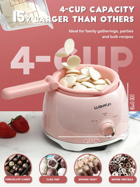LUSHYUM even heating delivers smooth chocolate for dipping perfection.