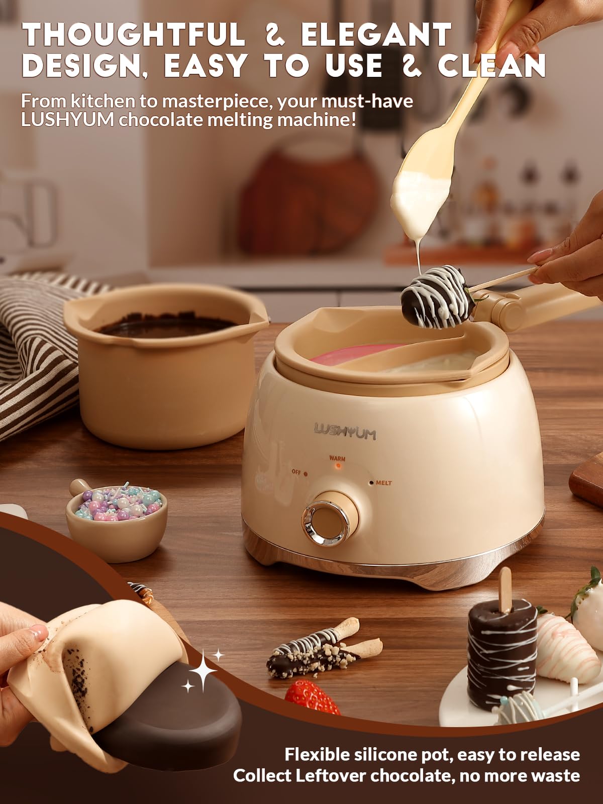 LUSHYUM melting pot with spatula for smooth, even melts