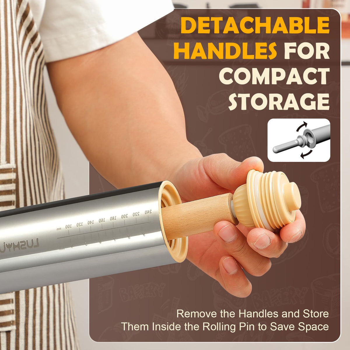 LUSHYUM detachable handles stored inside for compact kitchen storage