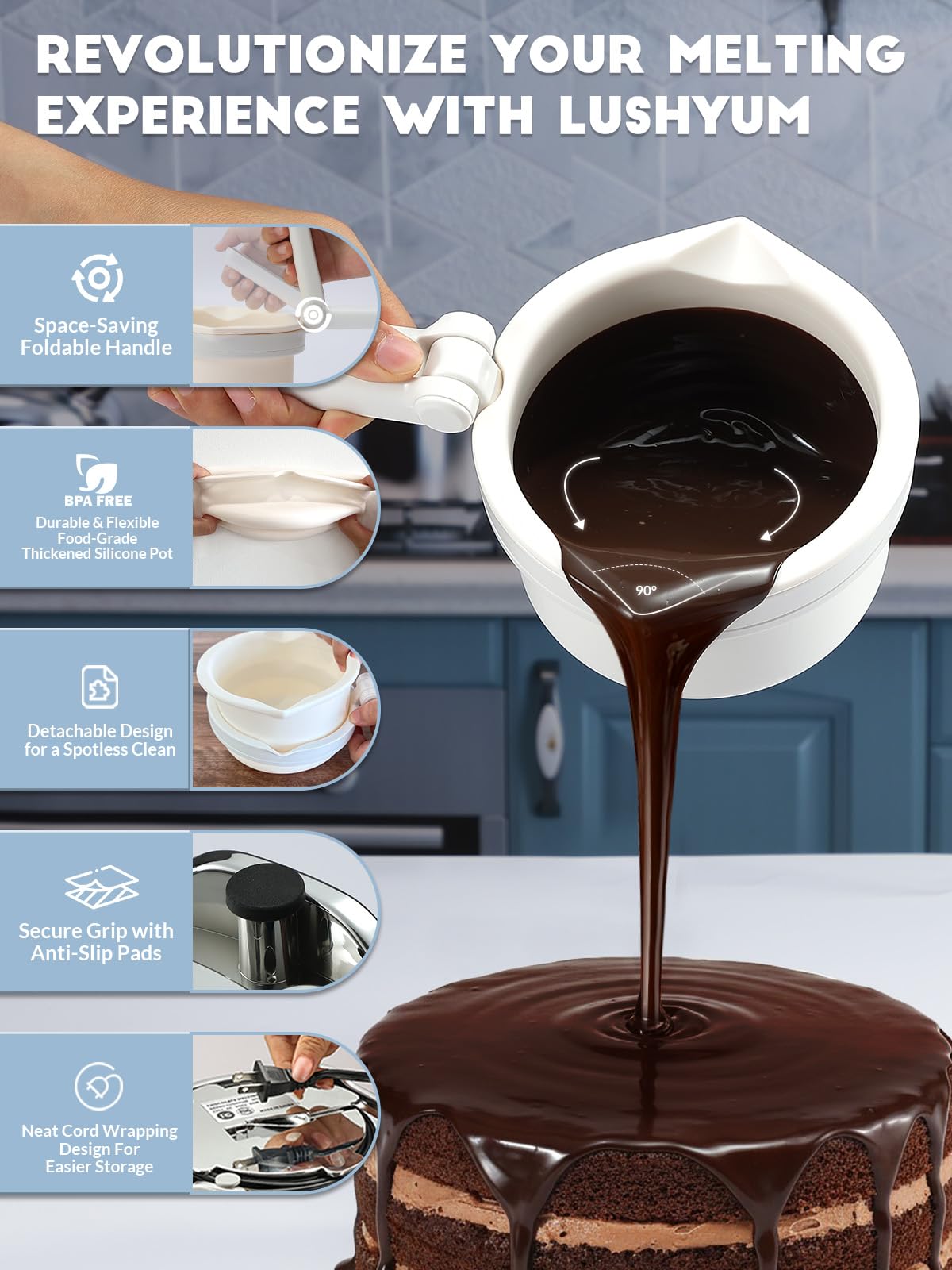 LUSHYUM easy-clean silicone bowl supports quick cleanup after candy making.