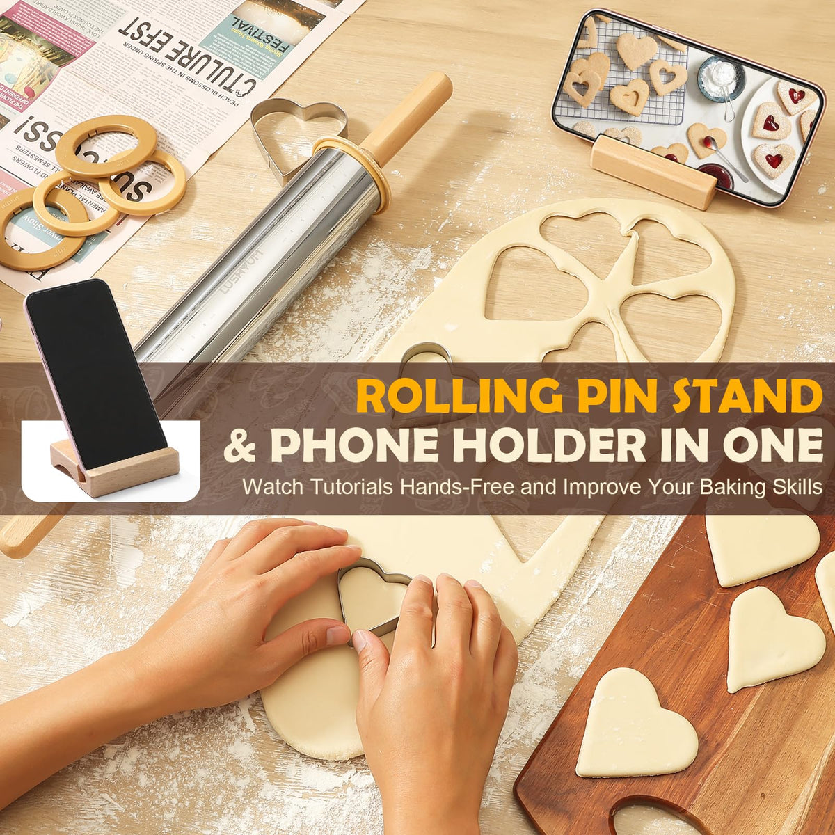 LUSHYUM lightweight rolling pin reduces wrist strain during rolling