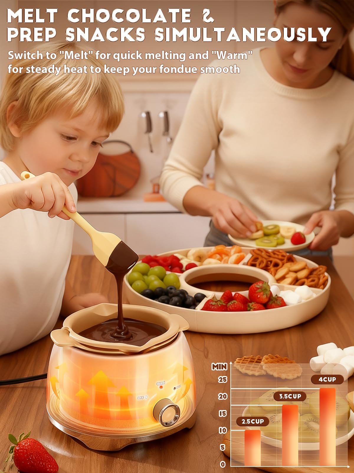 LUSHYUM dual pot lets you melt two chocolate flavors at once.