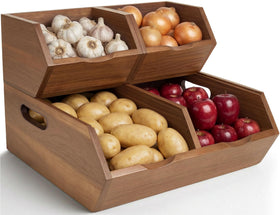 LUSHZLUMBERA acacia wood large bin with stackable design for space-saving storage.