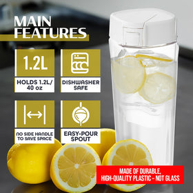Lustroware QuickFlip Slim Airtight Pitcher—BPA-free SAN plastic for safe beverage storage.