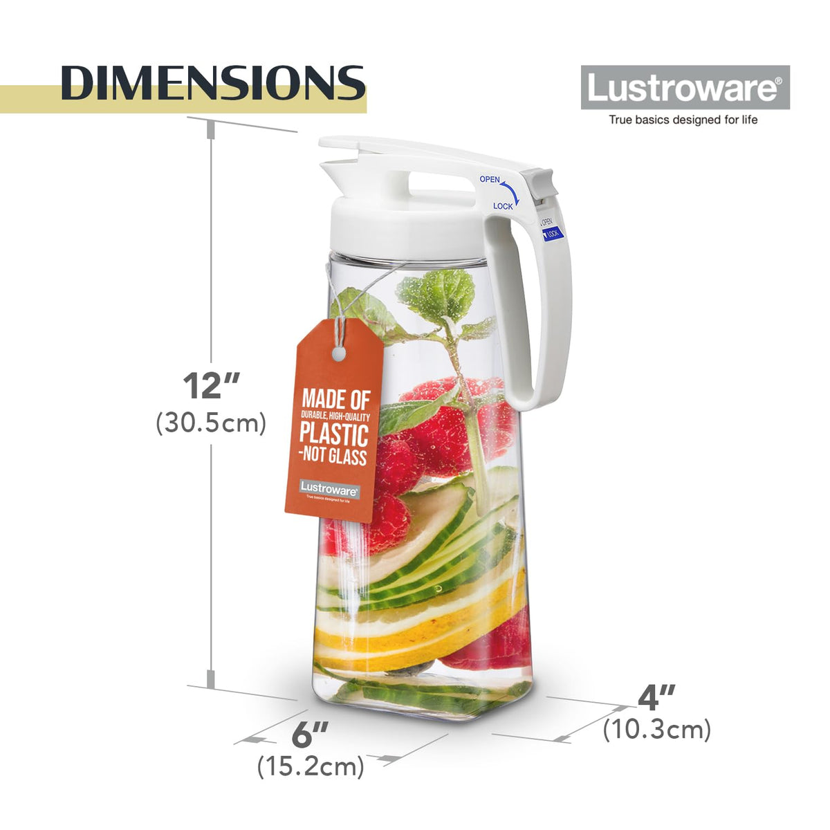 Lustroware QuickServe airtight lid seal ensures spill-free pouring.