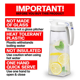 Lustroware QuickServe pitcher showing easy one-hand pour action for smooth serving.
