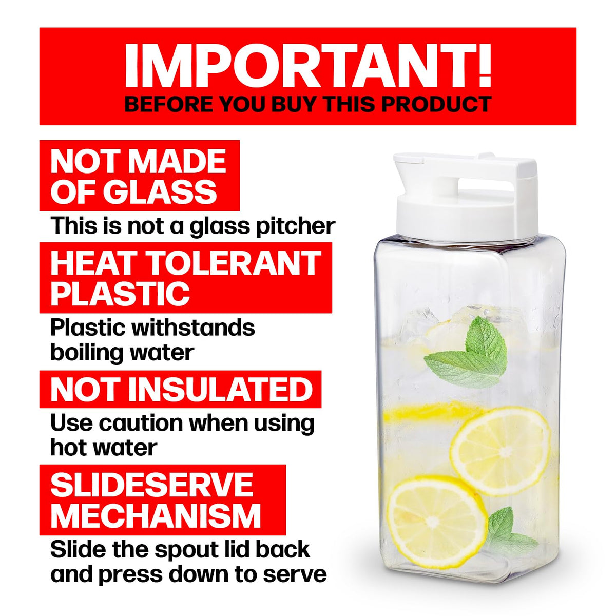 Lustroware SlideServe Slim Pitcher flat design fridge carafe saves space