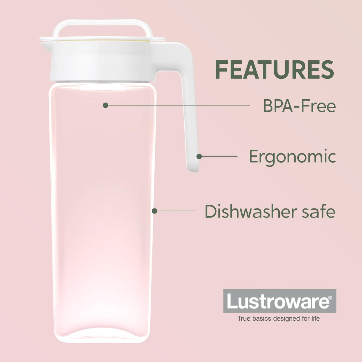 Lustroware TwistServe Pitcher airtight seal supports leak-proof storage and fridge use