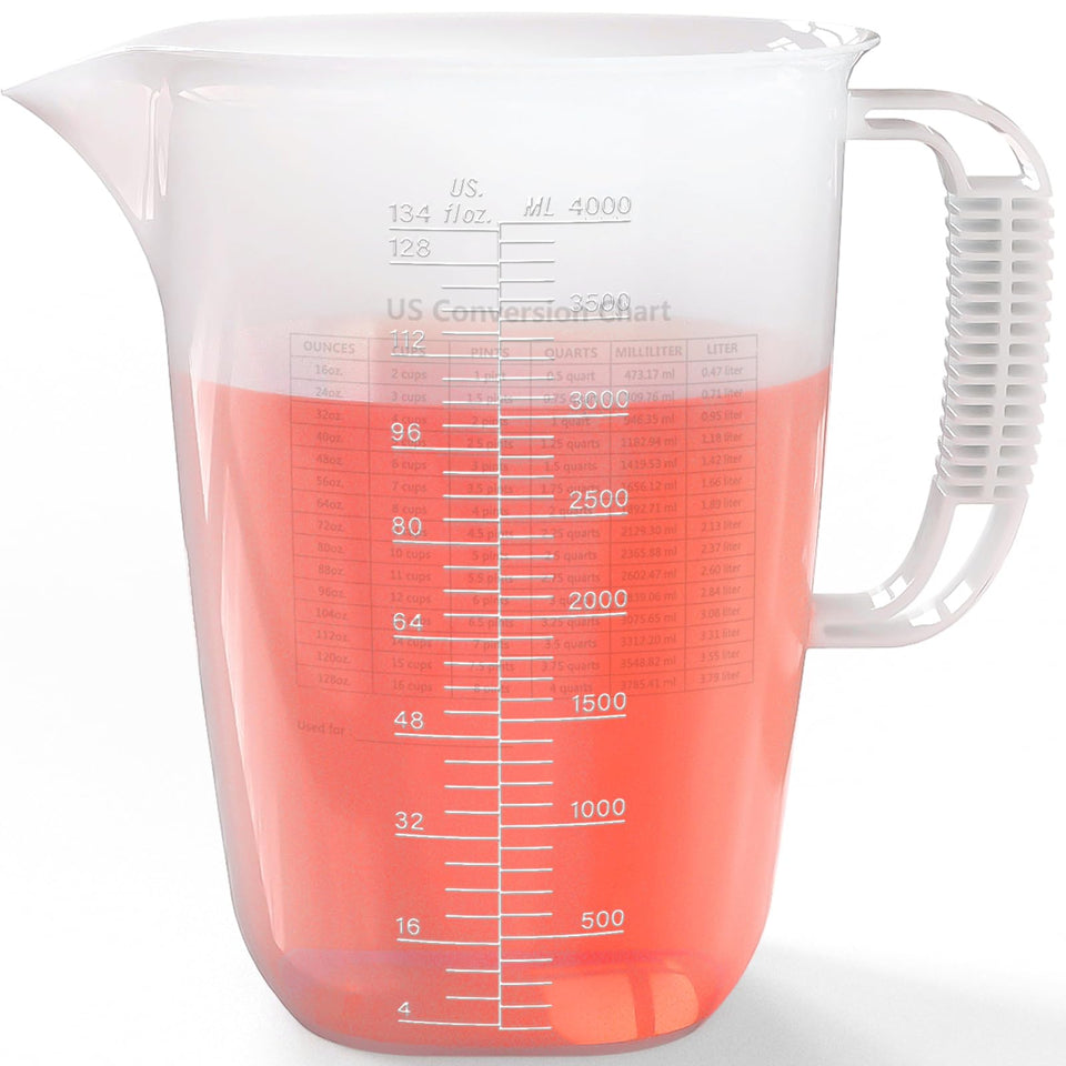 Luvan 1Gallon pitcher with pour spout for spill-free transfers.