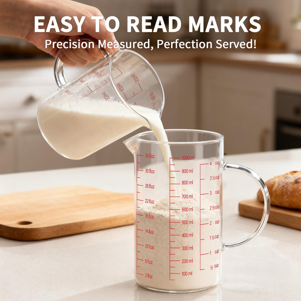 Luvan 34oz glass measuring cup microwave-safe image suggests versatile heating and stirring