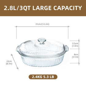 Luvan 3QT glass baking dish ready for oven and microwave prep