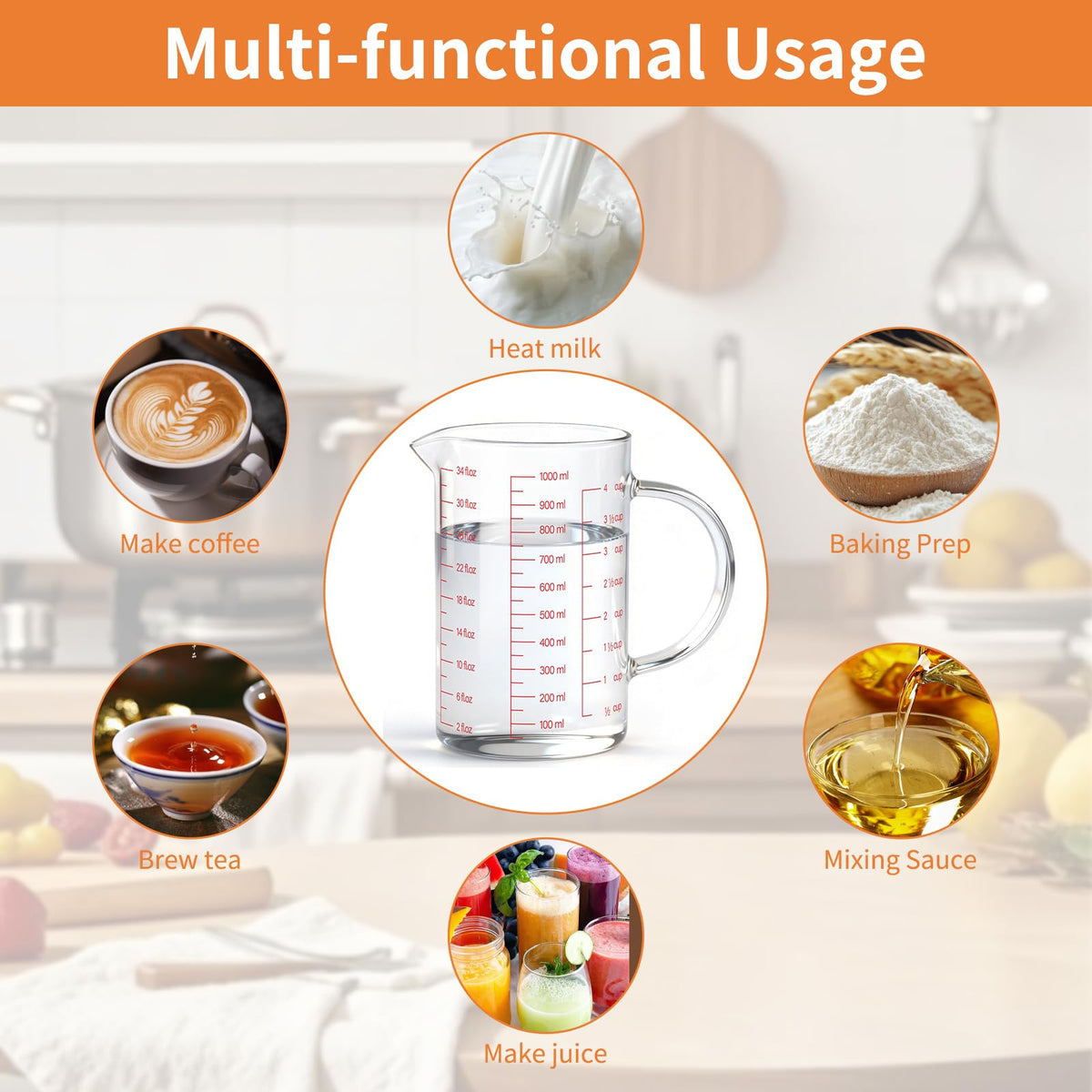 Luvan 4-cup capacity visual emphasizes versatility across recipes and beverages