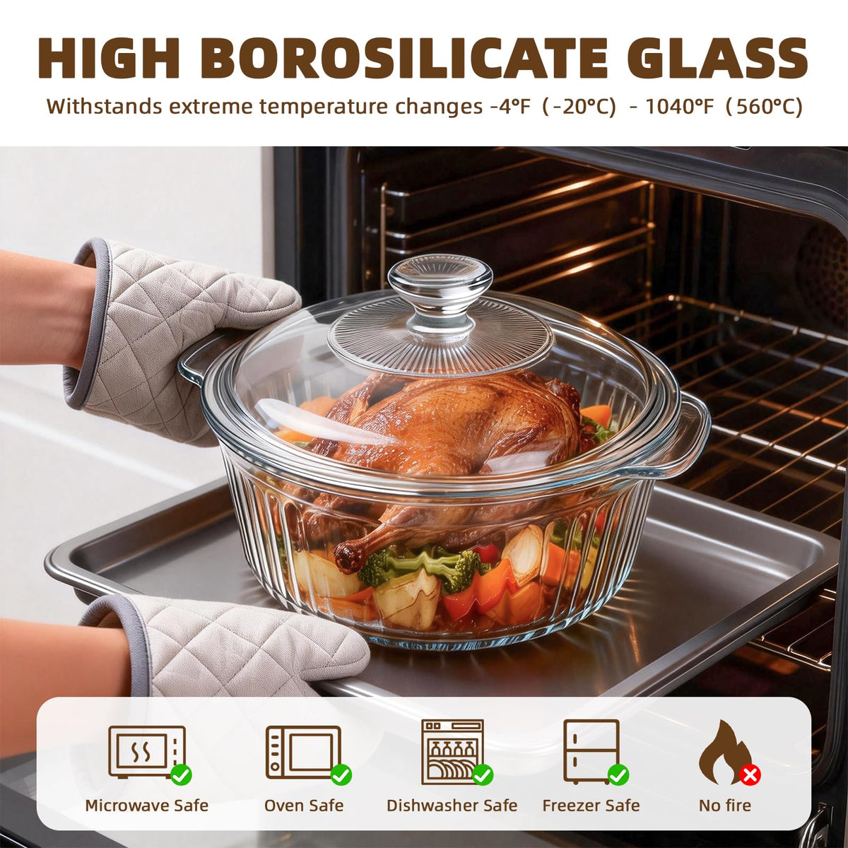Luvan casserole dish lid knob close-up highlighting heat resistant design for safe lifting