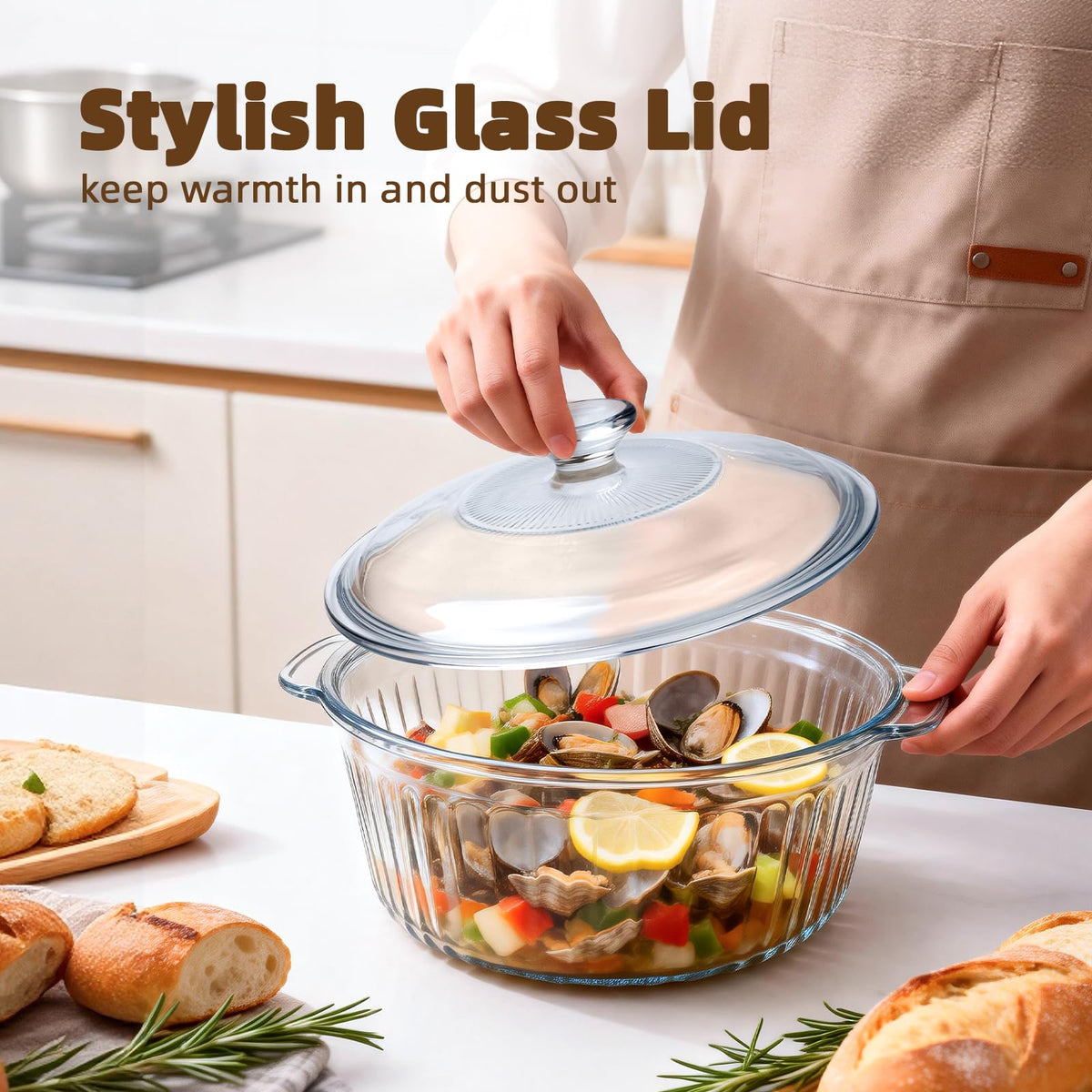 Luvan dishwasher-safe glass casserole for easy cleanup