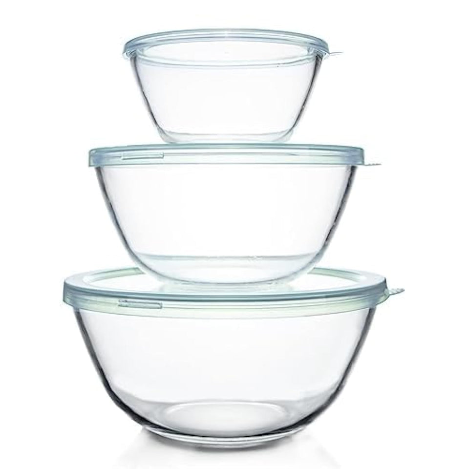 Luvan glass mixing bowls with lids in 4.5qt size ideal for batter prep and mixing
