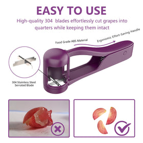 Luvan Grape Cutter highlighting food-grade ABS material and safety design.
