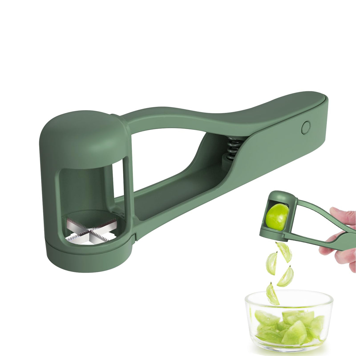 Luvan Grape Cutter enables quick-slice action for toddler fruit prep.