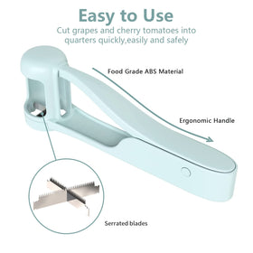 Luvan grape slicer shows simple one-handed press for quick fruit cuts.