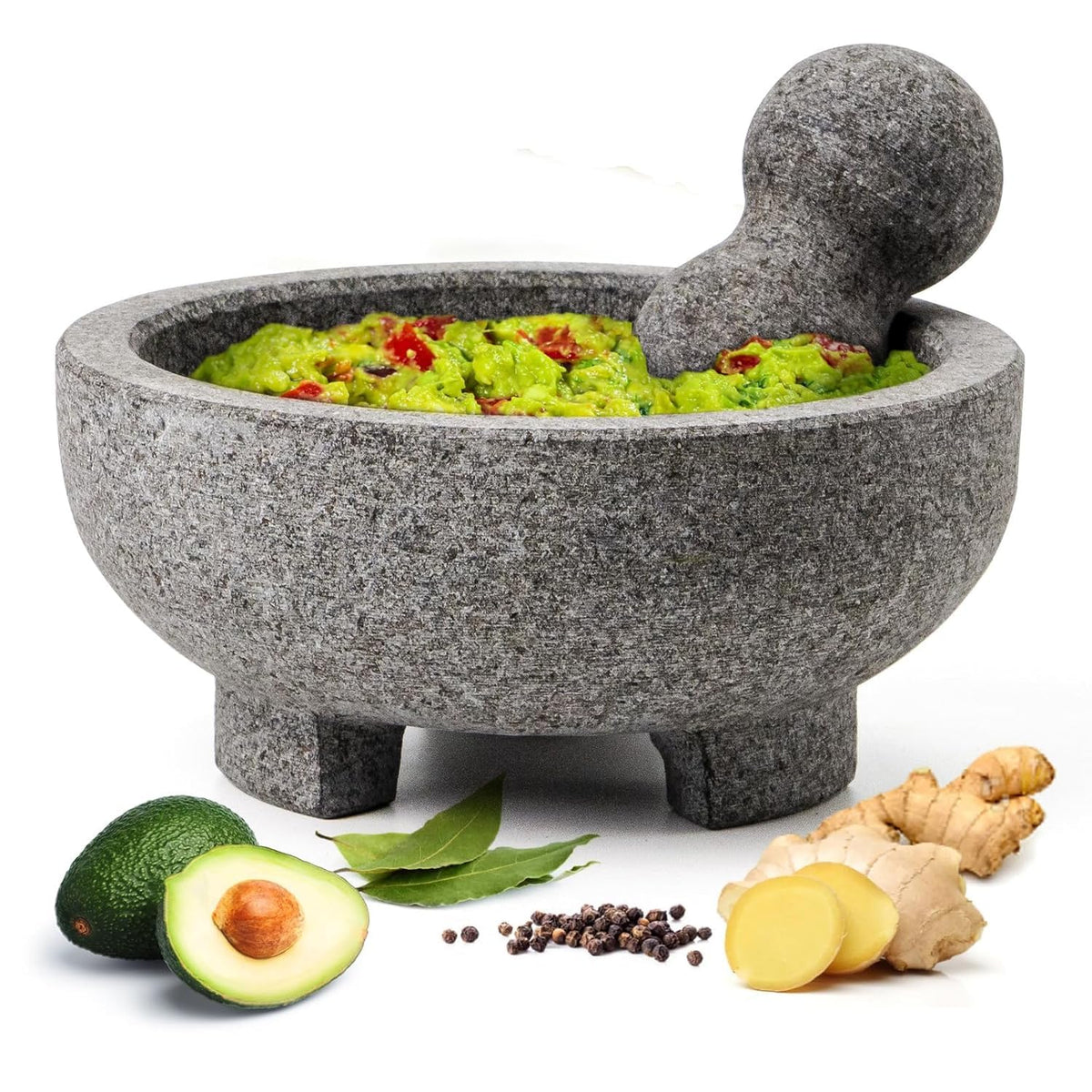 Luvan mortar and pestle 8-inch large capacity for grinding herbs and spices.