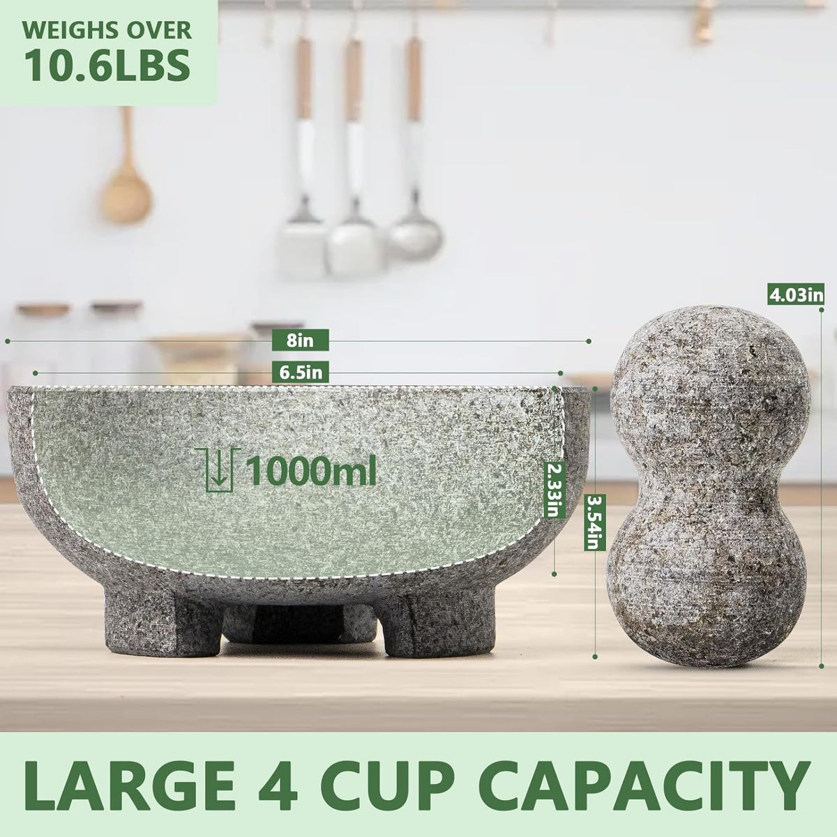 Luvan pestle with comfortable weight for steady, effortless pounding.