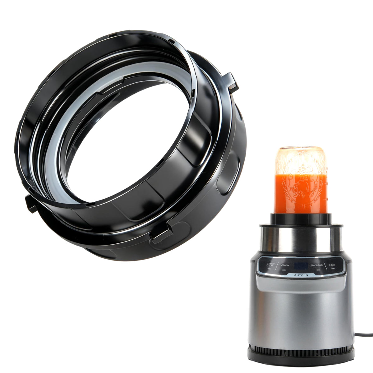 LUVCOSY adapter-attachment connection secures Ninja BN401 to a Ball jar for easy blending.