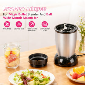 LUVCOSY Ball wide-mouth jar setup allows in-jar blending with Magic Bullet.