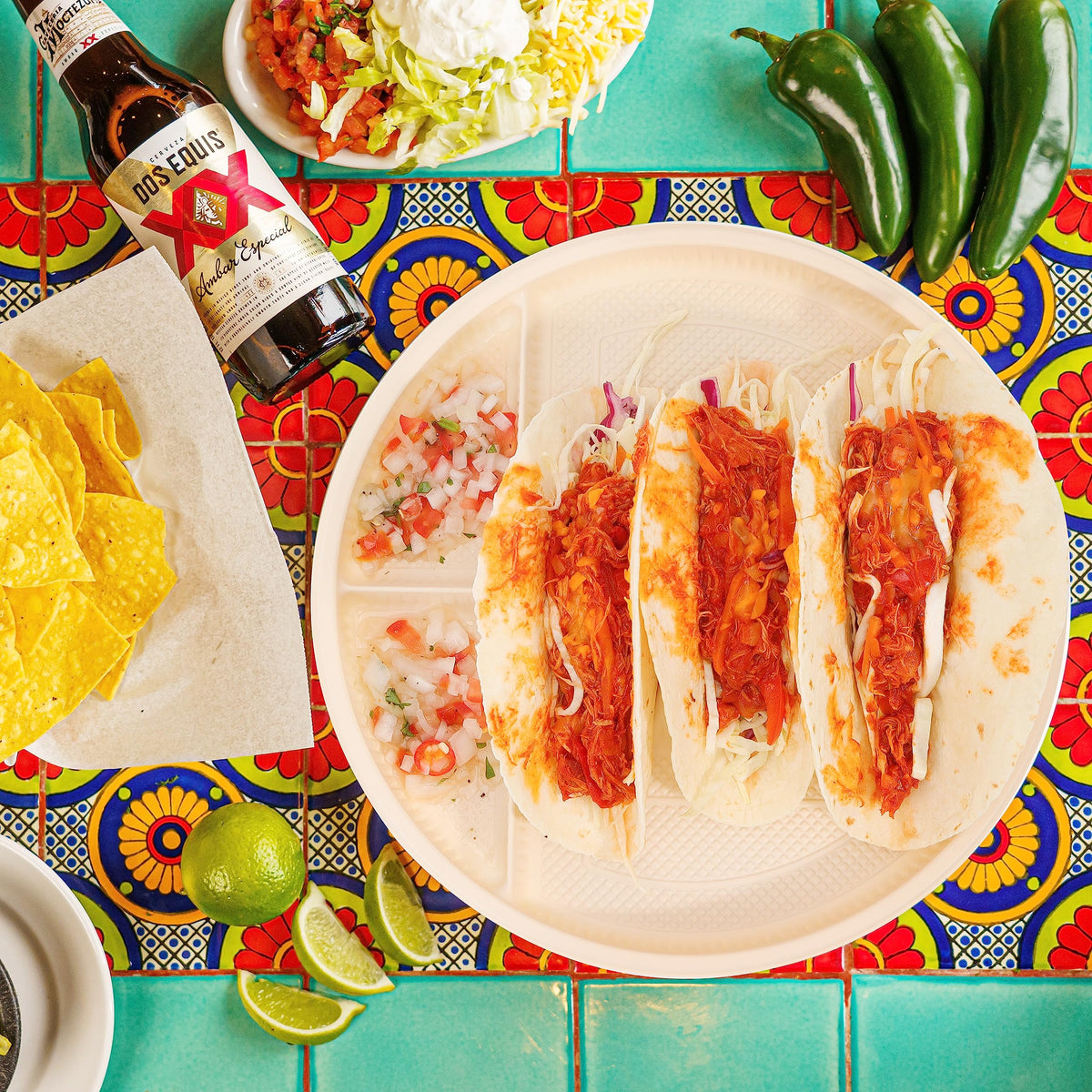 LUVCOSY eco-friendly disposable taco plate for convenient bar or party use.