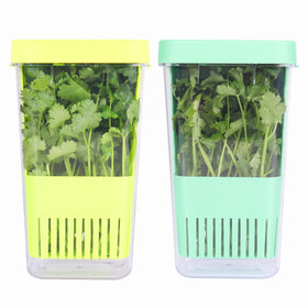 LUVCOSY herb keeper overview showing compact fridge-friendly storage for fresh herbs.